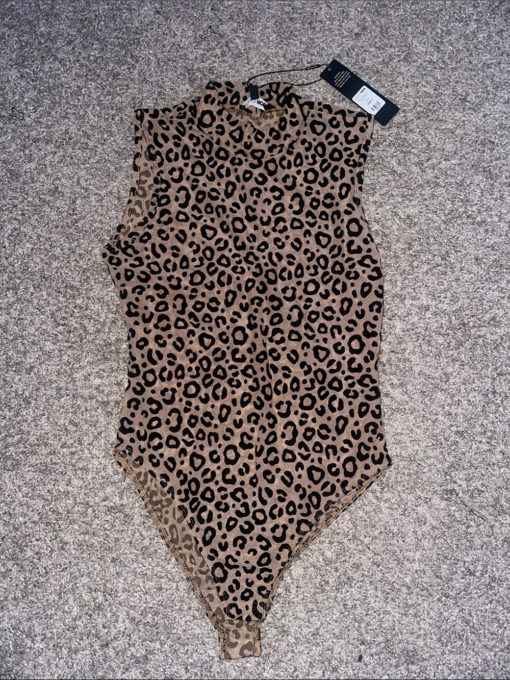 Fashion Nova Tan and Black Leopard Print Sleeveless Bodysuit